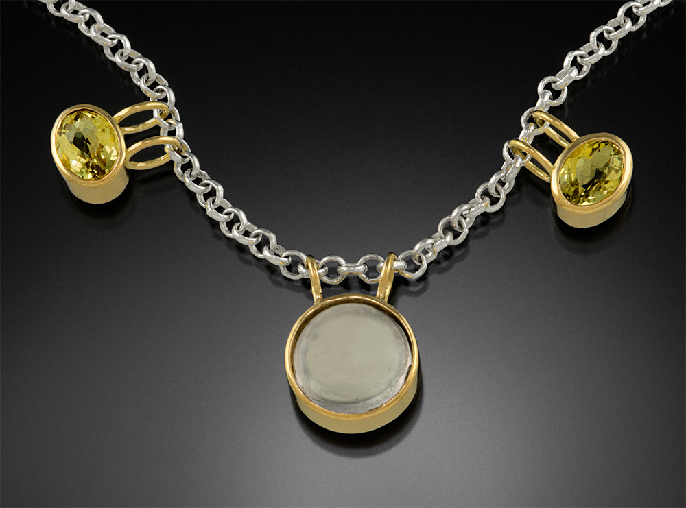 Silver and Gold Rose and Lemon Quartz Necklace