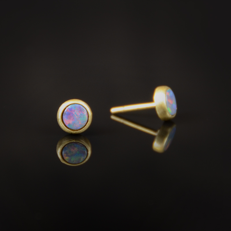 18K brushed yellow gold stud earrings with bezel set Boulder Opals