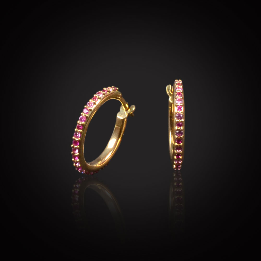 18K yellow gold hoops with Rubies and pink Sapphires