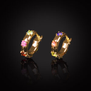 18K rose gold hoops with multicolor Sapphires